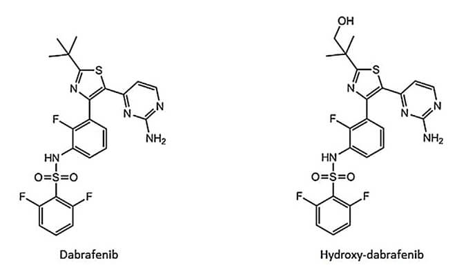 开发并验证新的LC-MS/MS要领，，，，用于定量人血浆中达拉非尼及其主要代谢物羟基达拉非尼 (OHD)。。OHD（纯度>99%）通过yl23455永利合成